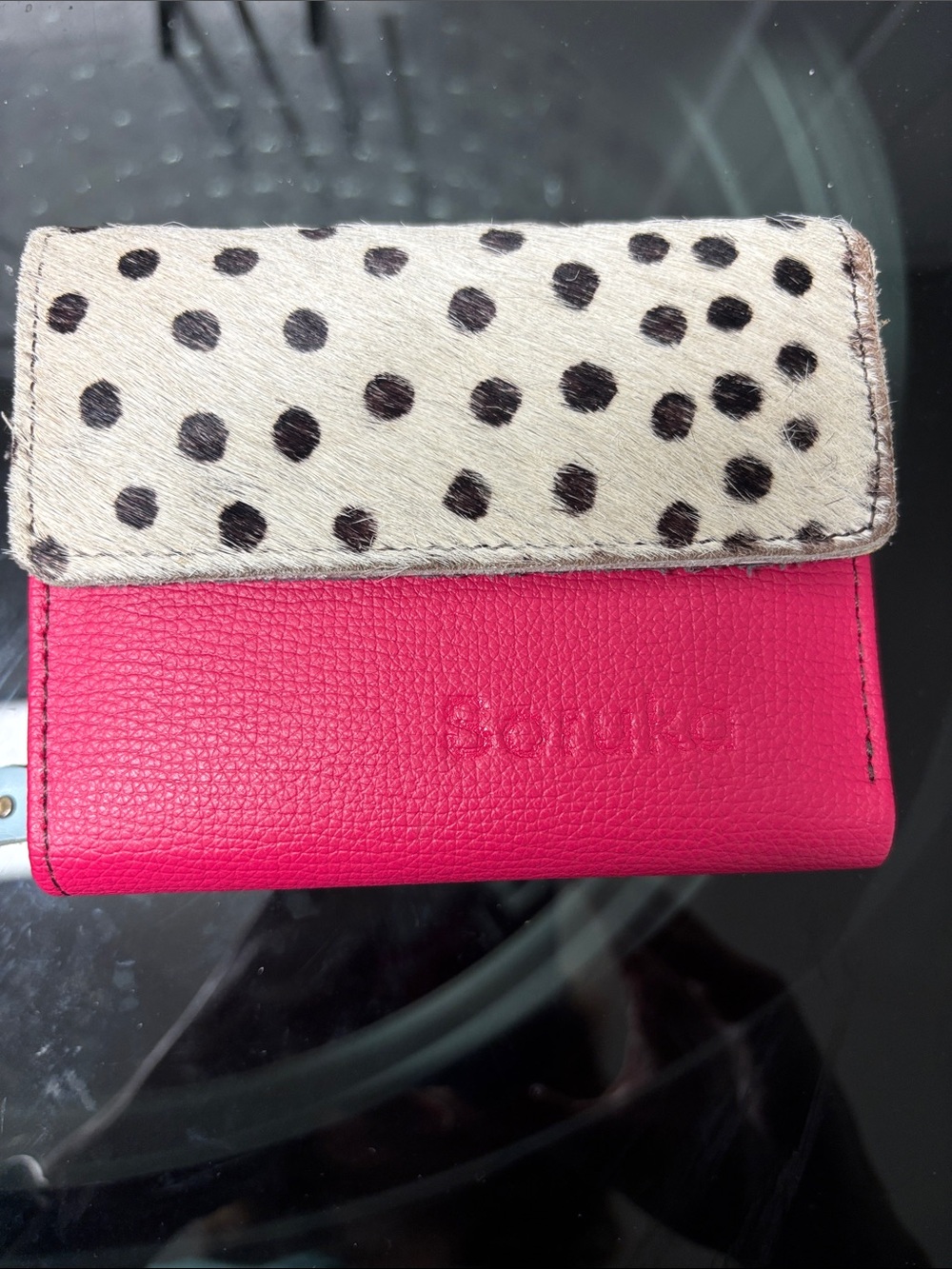 Soruka Pink Leather & Dalmatian Print Card Case